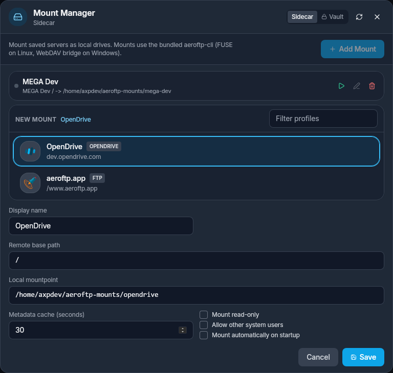 AeroMount dialog